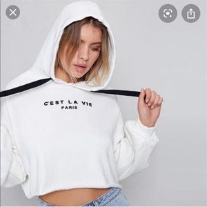 Cropped white hoodie sweatshirt